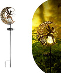 Solar Lights Garden Decorations Outdoor-Moon Fairy Lights with Crackle Glass Globe, Lawn Decorative Lights Waterproof Warm White LED, Decoration for Pathway Lawn Patio Courtyard Backyard(Moon Fairy)