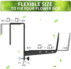 Window Box Brackets, Adjustable Planter Box Brackets, Heavy Duty Iron Flower Box Bracket for Deck Railing with Upgraded Bottom Support - Ideal for Balconies, Fences, and Gardens (4 Pack)