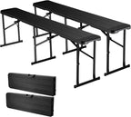 VEVOR Plastic Folding Bench, 6 ft Portable Bench for Outdoor Picnic Party Camping Dining, Foldable Smooth HDPE Seat for Garden Soccer Multipurpose Entertaining Activities, 1/2 Pack (2, Black, 6FT)