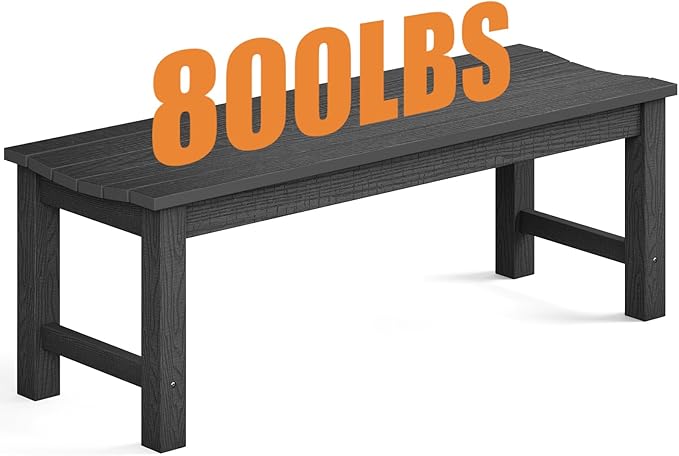 Outdoor Bench, 2-Person Patio Backless Bench Holds up to 800lbs, Weatherproof Garden Bench That Never Rot and Fade, Suit for Backyard, Porch, Patio, Deck and Entryway (Black)