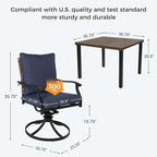 Grand patio 5-Piece Outdoor Dining Set, 4 Leather-Look Wicker Swivel Blue Patio Chairs & 1 Square Woodgrain Dining Table, Brown