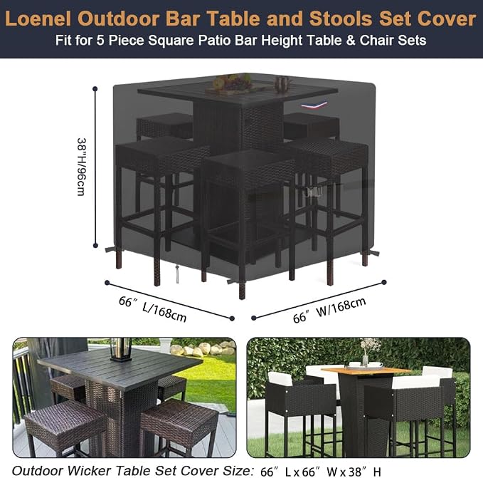 Patio Dining Set Cover, Black Waterproof 600D Oxford, 66 x 66 x 35 Inch