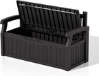 Patiowell 75 Gallon Plastic Storage Bench, Water-Resistant Deck Box for Patio Furniture, Garden Tools, Pool Storage and Outdoor Cushions, Black
