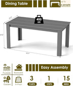 GREENVINES Outdoor Dining Table | 67’’ | HDPE | Rectangle Tables for 6 | All-Weather | Umbrella Hole | Patio Furniture | for Poolside Backyard Garden | Grey