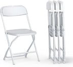 4 PACK White Foldable Plastic Chair | Folding & Stackable | 350 lbs Capacity Steel Frame Seats for Indoor Outdoor | Commercial Use Events Wedding Party Events Bulk Picnic Kitchen Dining
