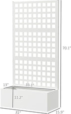 Outsunny Galvanized Raised Garden Bed with Trellis, Metal Planter Box with Drainage Holes, Outdoor Privacy Screen for Climbing Plants, Vegetable, Vines, 35" x 16" x 70", 2 Pack, White