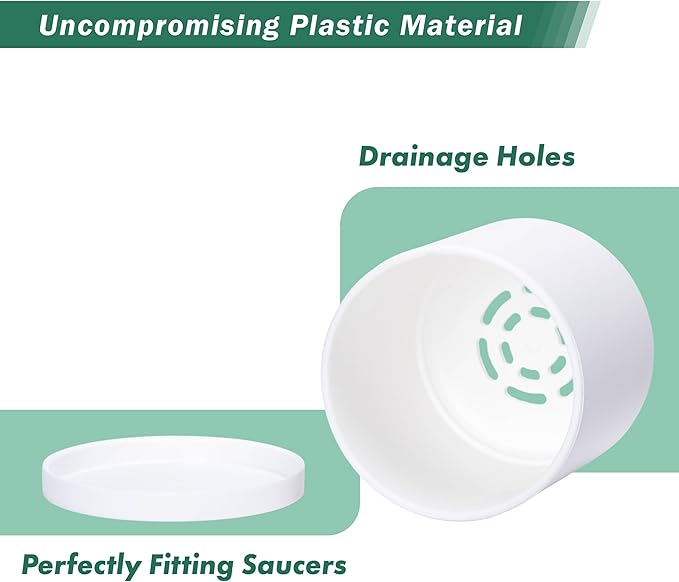 Planters: Set of 12 Matte White Plastic Pots, 3.5 Inch with Saucers
