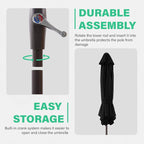 JEAREY 7.5FT Patio Umbrella Market Table Umbrella with 6 Sturdy Ribs, Push Button Tilt/Crank Outdoor Umbrella for Garden, Deck, Backyard, Pool, Black