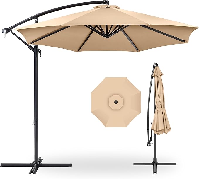 Best Choice Products 10ft Offset Cantilever Hanging Market Patio Umbrella, 8 Sturdy Ribs, Easy Adjustment - Sand