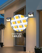 Peasur Solar Lights Outdoor Waterproof 16 Pack, Warm White 140LED Motion Sensor Lights Dusk to Dawn, 3 Modes Solar Fence Security Lighting for Wall Garden Yard Stair Outside