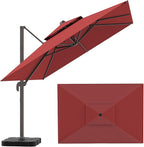 10x13FT Cantilever Outdoor Patio Umbrellas，Double Top Large Rectangle Umbrella Heavy Duty 360°Rotation Offset Outdoor Sun Shade Umbrella for Garden Deck Pool Backyard Patio, Red
