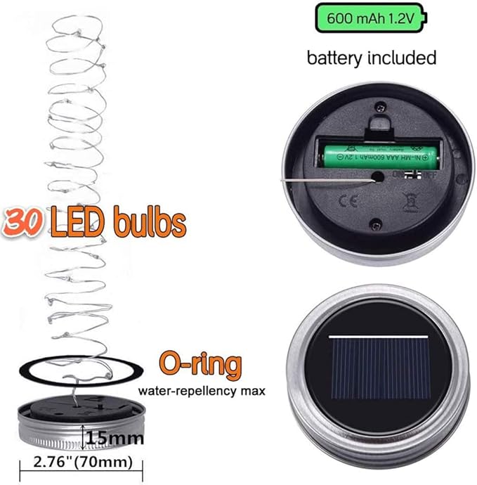 String Lights for Mason Jars, 12 Pack, 30 LED Solar Lid Lights