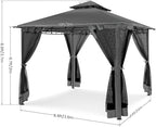 COBIZI Gazebo 10x10 Heavy Duty Gazebos with Improved Nettings Outdoor Gazebo Double Roof Patio Gazebos with Metal Steel Frame Outdoor Canopy for Patio, Deck, Backyard (Black)