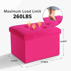 LINMAGCO Storage Ottoman Folding Foot Stool Velvet Foot Rest with Padded Modern Ottoman with Storage for Living Room Puppy Step Stool 17x13x13in(ROSEO)