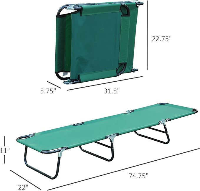 Outsunny Folding Chaise Lounge Pool Chairs, Outdoor Sun Tanning Chairs with 5-Level Reclining Back, Steel Frame for Beach, Yard, Patio, Green