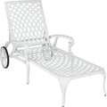 VINGLI Cast Aluminum Outdoor Chaise Lounge Chair with Wheels, Patio Chaise Lounge with 3-Position Adjustable Backrest, Tanning Chair Reclining Chair for Poolside (White, Without Cushion)