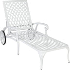 VINGLI Cast Aluminum Outdoor Chaise Lounge Chair with Wheels, Patio Chaise Lounge with 3-Position Adjustable Backrest, Tanning Chair Reclining Chair for Poolside (White, Without Cushion)