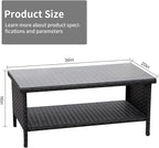 Outdoor Wicker Coffee Table Patio Furniture Garden Rattan 2-Layer Glass Table with Storage and Furniture Cover, Black