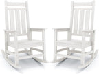 KINGYES Oversized Outdoor Rocking Chair Set of 2, All-Weather Patio Rocking Chairs for Porch, HDPE Outdoor Patio Rockers with High Back & Wide Seat for Garden, Lawn, White