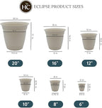 The HC Companies Eclipse Round Planter with Saucer - Outdoor & Indoor Plant Pot with Drainage Holes - Lightweight, UV-Resistant Plastic Pots for Plants, Flowers & Herbs (8" Cottage Stone, Pack of 1)