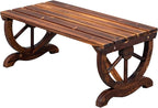 VINGLI Rustic Wooden Wheel Bench Outdoor Bench, Patio Bench Wagon Slatted Seat, Garden Benches for Outdoors 350lbs High Capacity, Weather Resistance (Rustic, 38in)