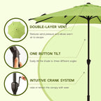 Abba Patio 9FT Lyon Outdoor Patio Umbrella Outdoor Table Umbrella with Crank Market Umbrella 8 Sturdy Ribs UV Protection Waterproof and Push Button Tilt for Garden Deck Backyard Pool,Lime