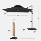 Best Choice Products 12x12ft LED Cantilever Patio Umbrella w/Base Included & 360° Rotation, Large Solar Offset Hanging Outdoor Sun Shade for Deck, Backyard Table w/Stand & Lights – Gray