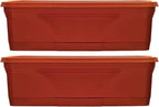 Southern Patio 36 Inch Rectangular Plastic Medallion Hanging Windowsill and Garden Box Planters with Drainage Holes, Terracotta (2 Pack)