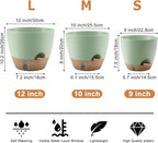 Self-Watering Plant Pots with Water Level Indicator, Drainage Holes & Saucers – 12/10/9 Inch Large Plastic Planter Set for Indoor & Outdoor Plants (Green)