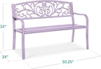 Best Choice Products Outdoor Bench Steel Garden Patio Porch Furniture for Lawn, Park, Deck w/Floral Design Backrest, Slatted Seat - Lavender