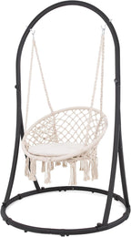 Hammock Chair Stand Set, 330 lb Capacity, Beige Polycotton Seat