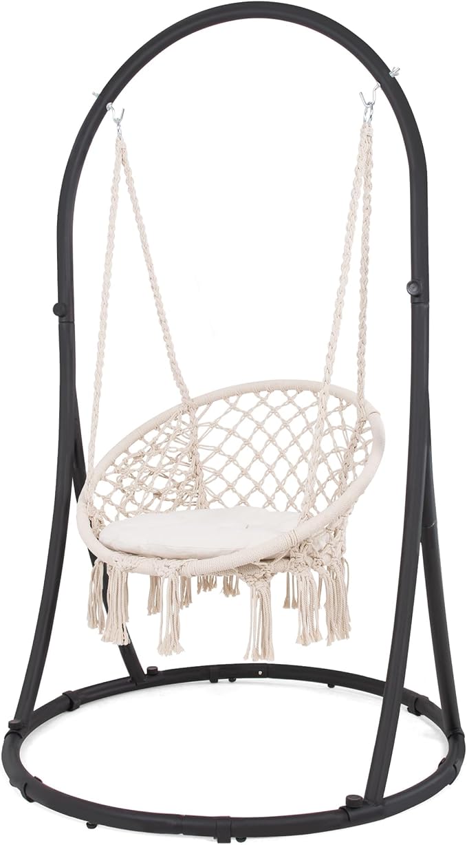 Hammock Chair Stand Set, 330 lb Capacity, Beige Polycotton Seat
