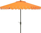SAFAVIEH 9ft Outdoor Patio Umbrella, Round, Valance, Orange, Auto Crank Tilt, UV Resistant for Deck, Backyard, Poolside (PAT8006O)
