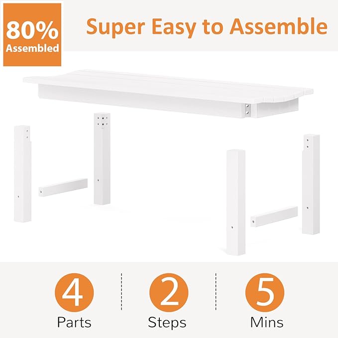 Outdoor Bench Set of 2, 2-Person Patio Backless Benches, HIPS Weatherproof Garden Bench That Never Rot and Fade, Suit for Backyard, Church, Patio, Deck and Entryway (White)