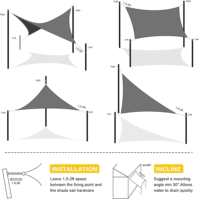 Artpuch Waterproof Sun Shade Sail, 14'x14' Dark Grey Rectangular, UV Resistant Rain Canopy, Curved Edges Shade Cloth for Outdoor Patio, Deck, Yard (Customizable)