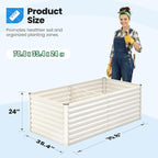 Quictent Galvanized Raised Garden Bed Metal Planter Box Bottomless for Backyard Outdoor, Include 1 pc Tomato Cage, Beige, 6x3x2 Ft