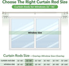 Time Forest Curtain Rods for Windows 48 to 84, 1 Inch Adjustable Heavy Duty Long Window Drapery Rods with End Caps, Indoor Outdoor Curtain Rod for Patio Bedroom, Size 32" - 90", Brushed Nickel