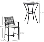 Outsunny 3pcs Patio Bar Set with Soft Cushion, Rattan Wicker Outdoor Furniture Set for Backyards, Lawn, Deck, Poolside
