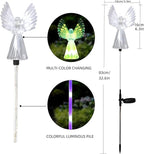 Angel Solar Lights for Cemetery, 2 Pack Solar Lights Outdoor Garden, Color Changing Decorative Angel Lights for Yard Patio Pathway Grave Decoration Memorial Gifts