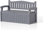 Patiowell 75 Gallon Plastic Storage Bench, Water-Resistant Deck Box for Patio Furniture, Garden Tools, Pool Storage and Outdoor Cushions, Grey
