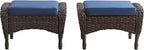 Belord Outdoor Ottomans for Patio Foot Rest - 25 Inch PE Wicker Foot Stool Set of 2 with Removable Cushions for Patio Furniture Sets,All Weather Rattan Ottoman for Balcony Deck Backyard Brown