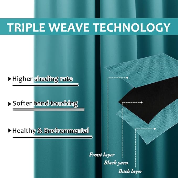 NICETOWN 2 Panels Peacock Teal Outdoor Curtains for Patio Waterproof 108" Long, Triple Weave Rustproof Grommet Thermal Insulated Privacy Room Darkening for Gazebo/Pergola, W52 x L108