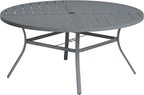 VICLLAX Round Patio Table with Adjustable Umbrella Hole for 8, All Weather Metal Outdoor Dining Table for Lawn Garden, 59.8" Outdoor Coffee Table, Grey Tabletop