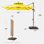 Best Choice Products 10ft Square Cantilever Patio Umbrella w/Base Included, Woodgrain Pattern Pole & Solar LED Lights, 360-Rotation, Offset Hanging Outdoor Shade - Yellow