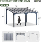 Aoxun 14'x 10' Premium Gazebo with Aluminum Top Frame & Polycarbonate Panel, Wall Mounted Gazebos Pergola, Outdoor Patio Lean to Gazebo, Awnings with Sloped Roof, for Backyard, Porch, Deck