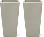 Step2 Tremont Tall Square Planter Pot, Large Outside All-Season All-Weather Gardening Pot for Patio and Front Porch, Concrete, 2-Pack