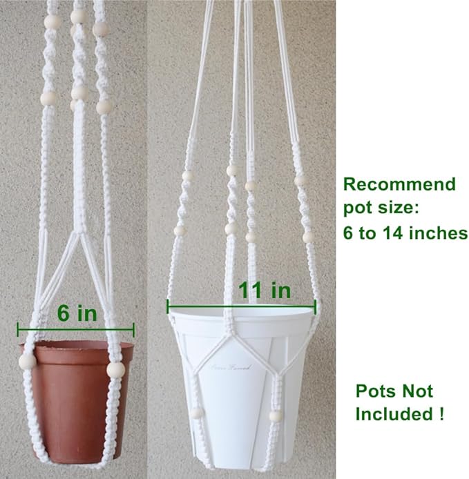 Macrame Plant Hanger Extra Long (52") Indoor Plant Holder with Beads, no Tassel- Long Plant Hanger for Tall Ceiling- Hanging Plant Holder for 6”-14”Pots -(1 Pack)