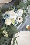 Artificial Flowers Garland, 6 Ft Dusty Blue Rose and Eucalyptus Vine