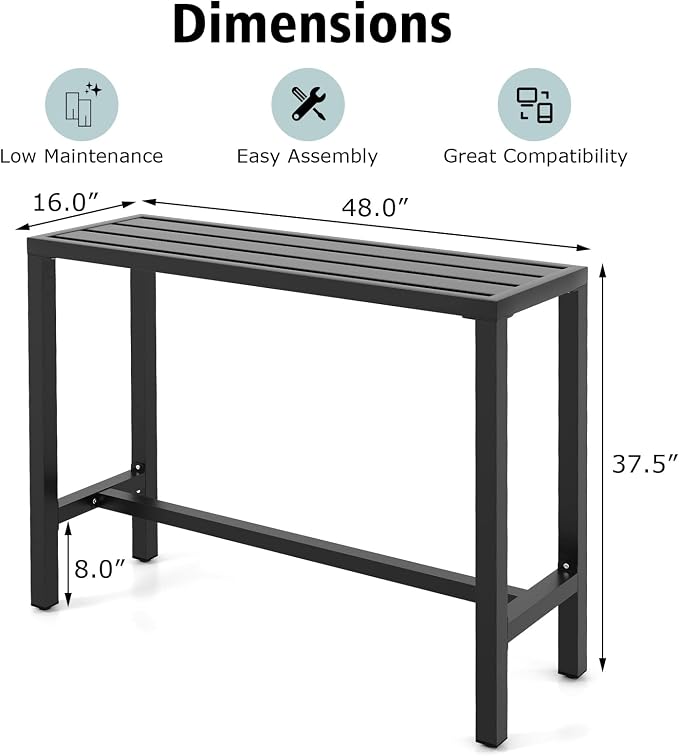 Counter Height Dining Table, 48-Inch Metal Pub Table in Black