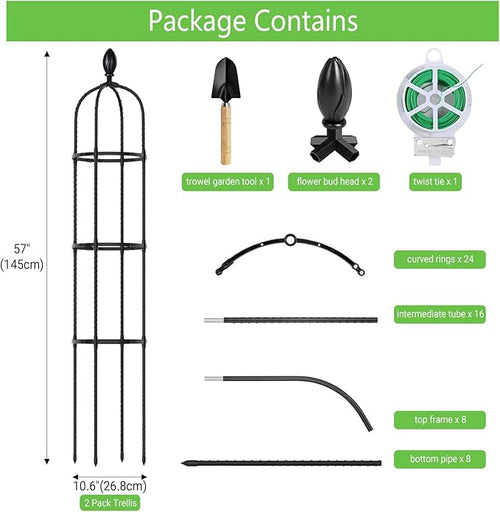 2 Pack 5Ft Tall Garden Obelisk Trellis for Climbing Plants Outdoor, Plant Trellis Garden Tower Trellis for Potted Plant Climbing, Flowers Vegetable Cucumber Trellis